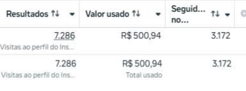Resultados de visitas ao perfil do Instagram